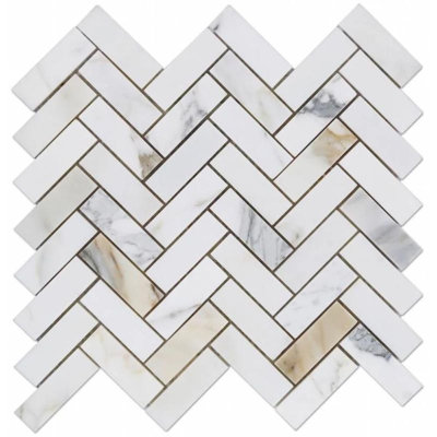 1" x 4" Marble Herringbone Mosaic Wall & Floor Tile