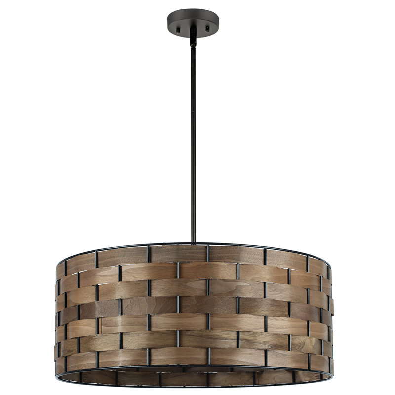 22in. 5-Light Farmhouse Wood Dimmable Drum Chandelier