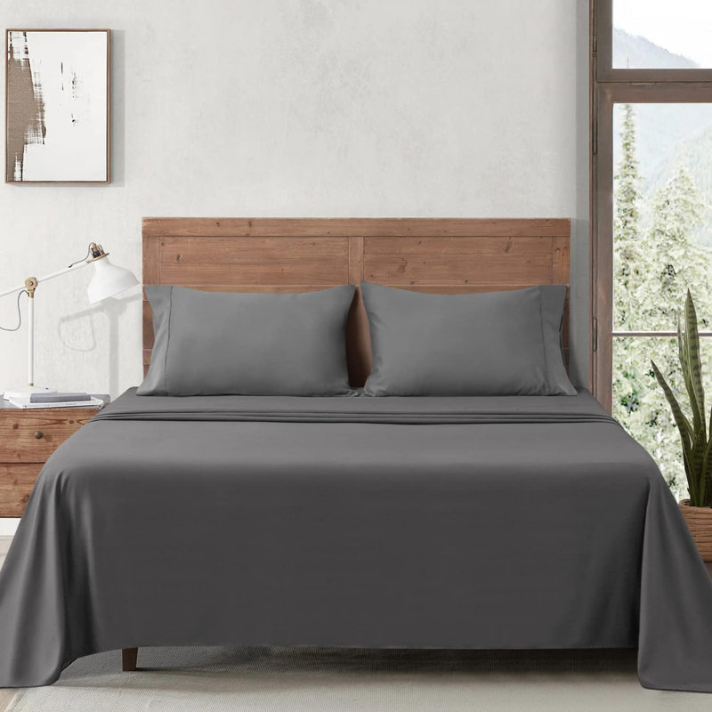 Ensemble de draps en microfibre brossée douce Hotel Luxury avec draps et taies d'oreiller très doux, gris