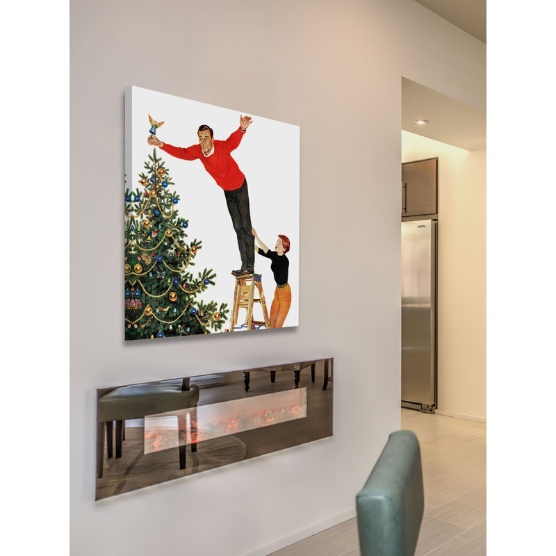 Reproduction sur toile tendue "Topping the Tree" par John Falter, H 29 po x l 24 po