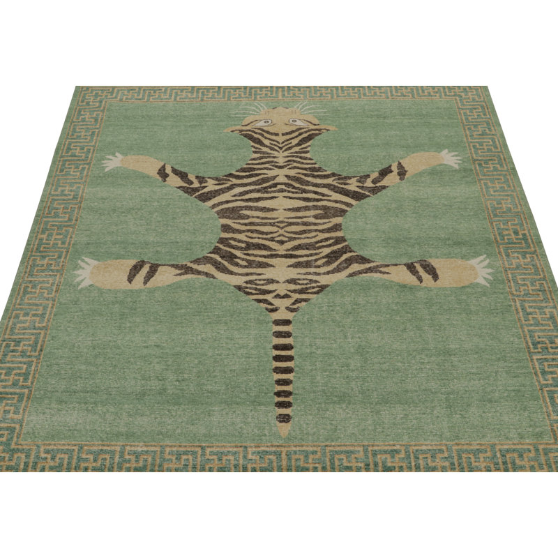 Distressed Homage Hand Knotted Wool Animal Print Area Rug, Rectangle 9' x 12'