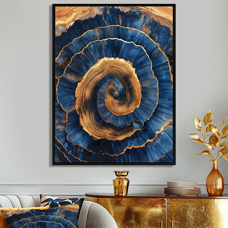 «Graecyn Aqua Crystal and Wood Slide Spiral I», art mural cristaux, Noir, Impression encadrée sans passe-partout