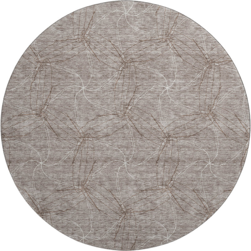 Premium Machine Washable Prisco Taupe Rug, Round 8'