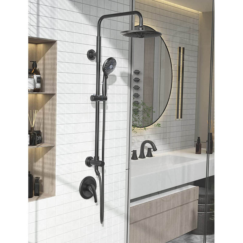 Système de douche complet avec soupape brute et inverseur, Noir mat