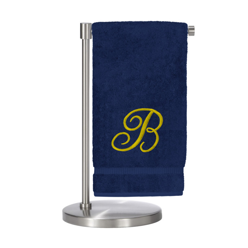Serviettes de bain monogrammées - ensemble de 1 - lettre en script, B, Marine / doré