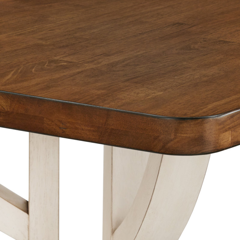 Marcotte 78-Inch Oak Top Dining Table With Interlocking Base, Antique White