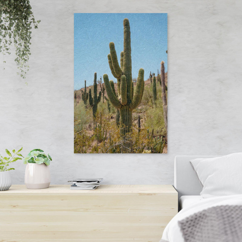 «Green Cactus Plants pendant le jour» - Reproduction d'art graphique rectangulaire sur toile tendue 1 pièce