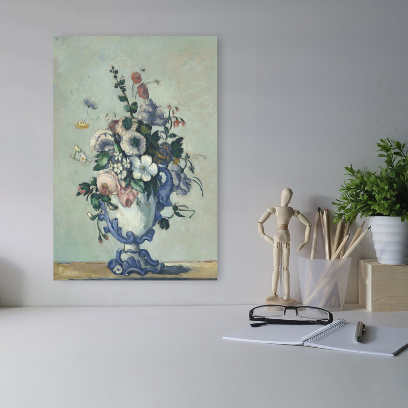 Flowers In A Rococo Vase, C.1876 Impressionist Abstract Contemporary Flower Wall Art Print by Paul Cezanne - Wrapped Canvas Print