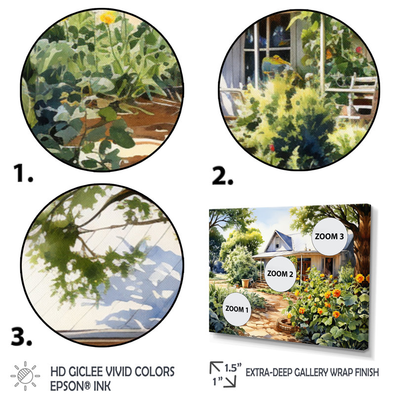 " Farmhouse Frontyard Oasis II ", Gold Floater Framed, 24" H x 32" W x 1" D