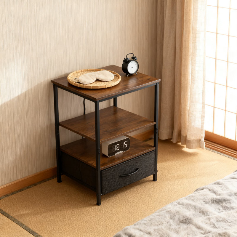 Table de chevet intelligente avec station de charge, tiroirs réglables en tissu, éclairage à DEL et ports USB pour un rangement moderne dans la chambre à coucher