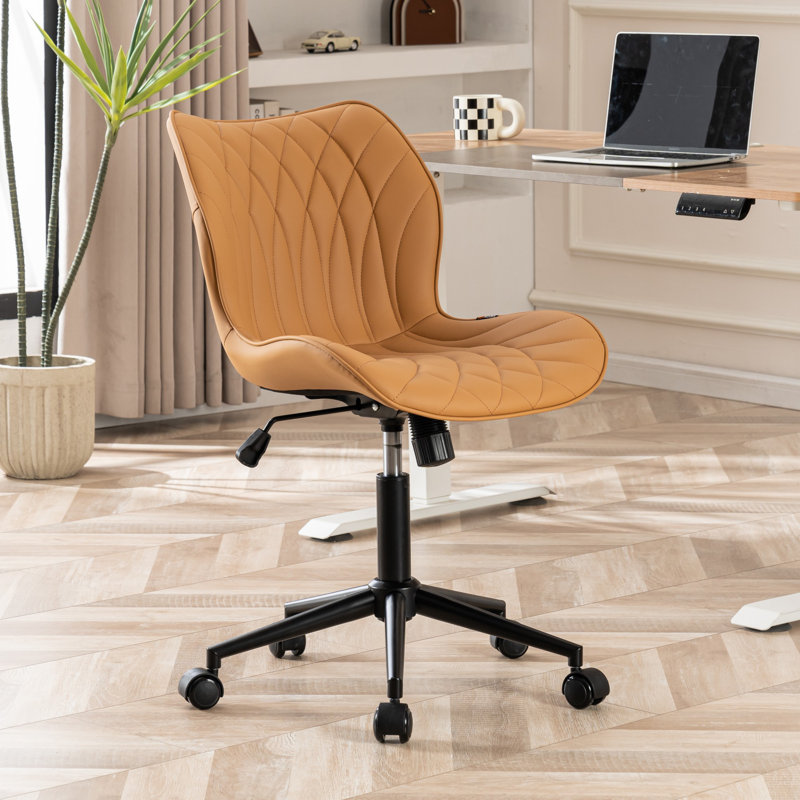 Maddoux Armless Swivel Office Chair Faux Leather Upholstered Waterproof Desk Chair Ergonomic Adjustable Computer Chair, Camel
