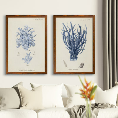 Antique Coral in Navy V par Vincent Van Gogh - ensemble de 2 reproductions d'art encadrées