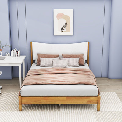 Queen Wood Platform Bed with Upholstered Headboard and Center Legs