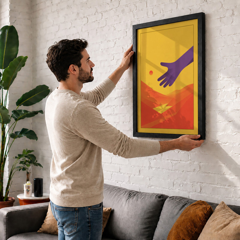 Reaching Hand Modern - Framed Print, A2 - 59.4 x 42.0 cm, Oak