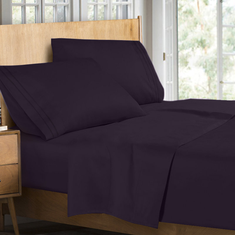Ensemble de draps à rayures 1500 fils, Ensemble de draps pour grand lit + un drap-housse, Mauve