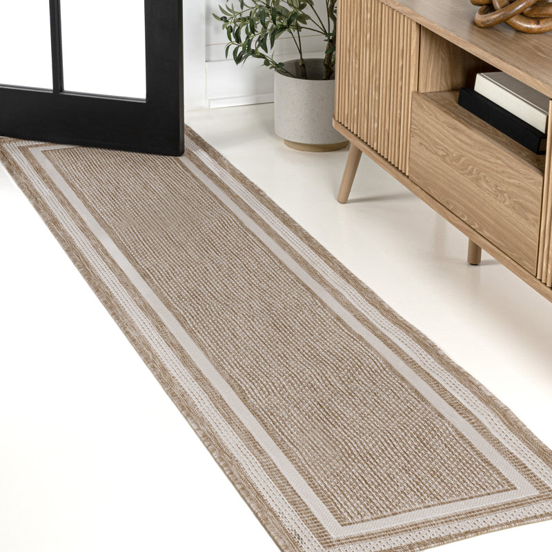 Tapis intérieur / extérieur beige / crème à 3 rayures Caherty Dover Classic, Tapis de couloir 2 pi x 7 pi 10 po