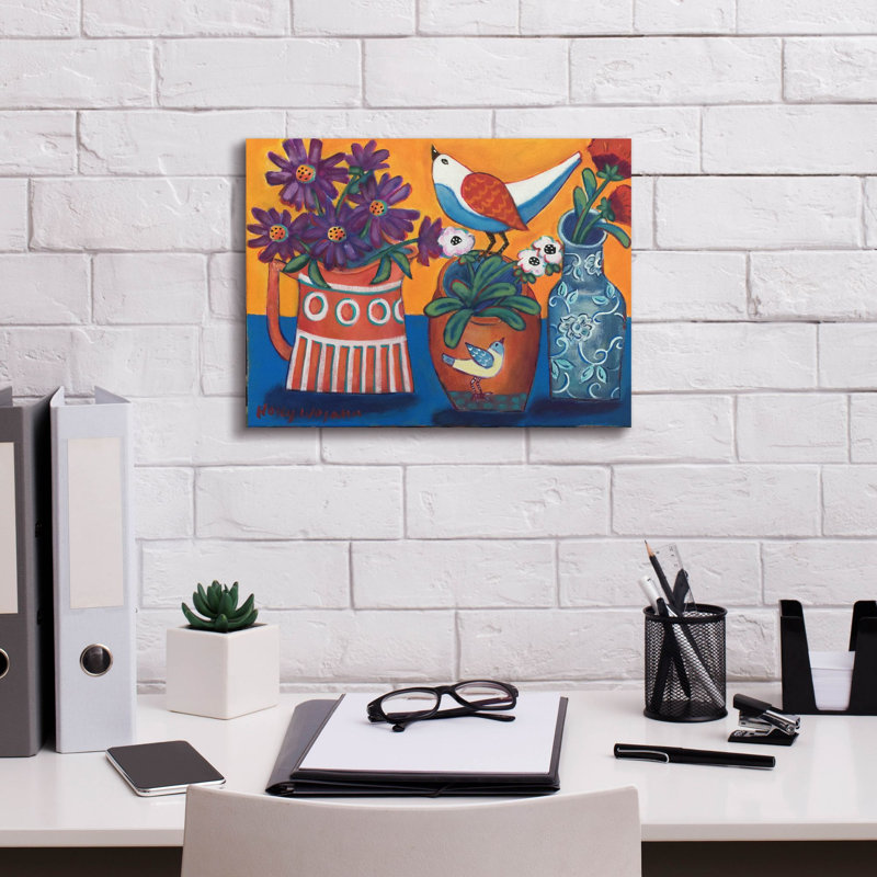 «Orange and Blue Vases» par Holly Wojhan, art mural sur toile, H 12 po x l 16 po x P 0,75 po