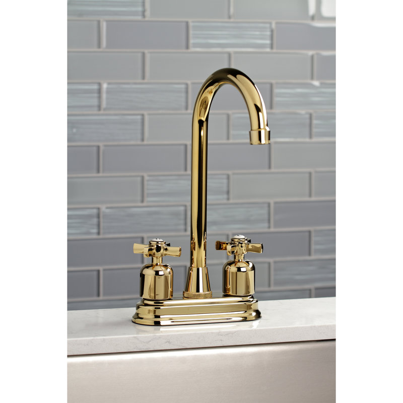 Kingston Brass Millennium Two-Handle 2-Hole Deck Mount Bar Faucet, Polished Brass