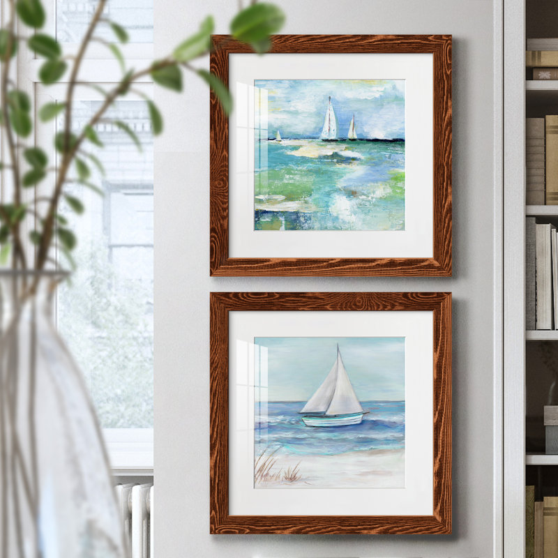 Jour sur le lac - ensemble de 2 peintures, H 20 po x l 40 po x P 1,5 po, Papier encadré érable