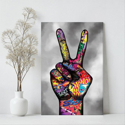 1Pc Framed Canvas Poster Print Peace sign, graffiti art, street fashion style Wall Art Wall Pediments, Wall Decor, Perfect for Room Decor Living Room