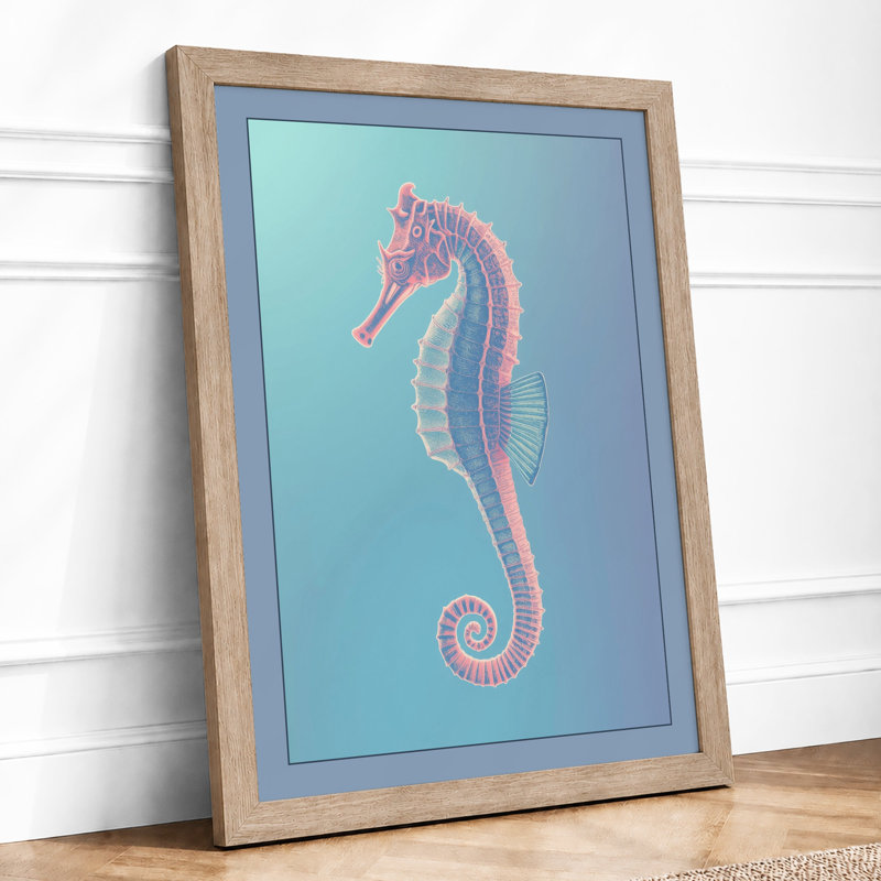 Seahorse Elegance Coastal - Framed Print, Oak, A4 - 29.7 x 21.0 cm