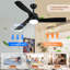 Ventilateur de plafond noir 52 pouces avec lumière, ventilateur de plafond avec 3 pales réversibles, 2 tiges verticales, télécommande à 6 vitesses