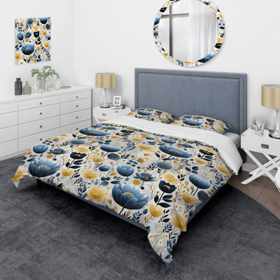Blue And White Ferns Tranquility I Floral Duvet Cover