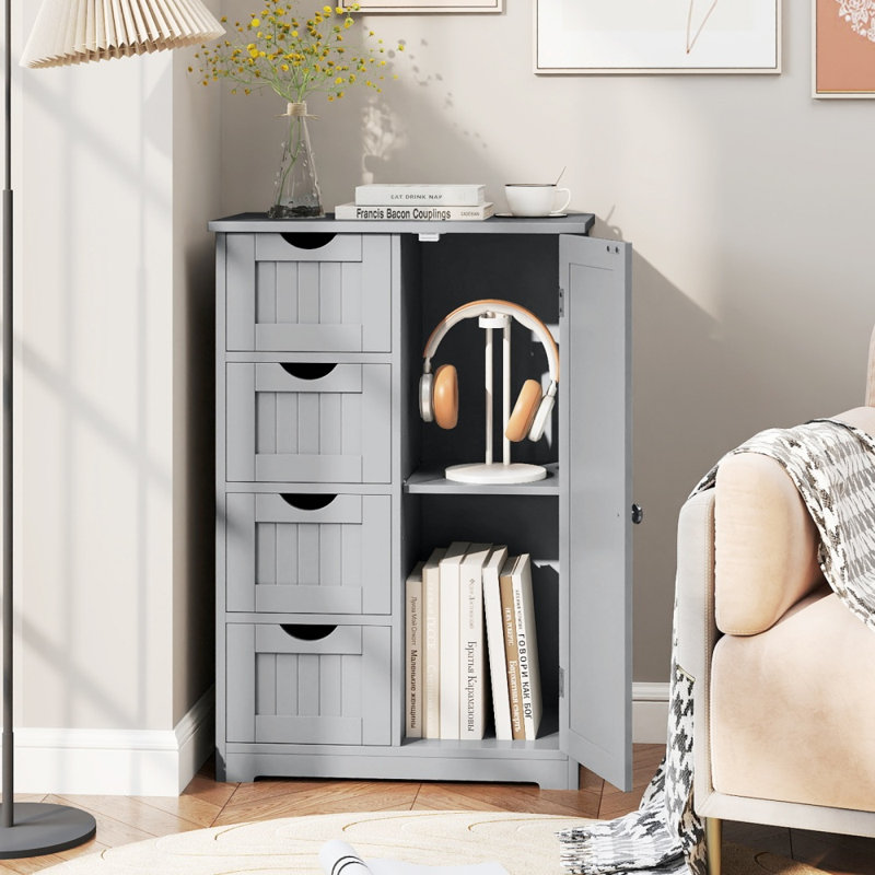 Armoire autoportante en bois avec 4 tiroirs et porte latérale, Gray