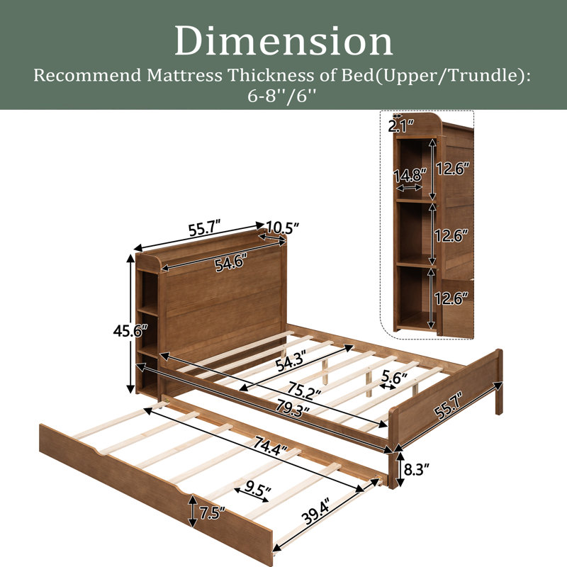 Aviree Bookcase Storage Bed, Walnut