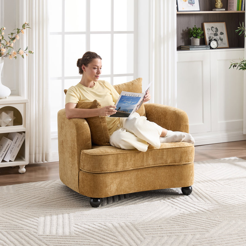 40" Upholstered Accent Chair Chenille Armchair With Deep Seat, Reading Chair For Adults, Modern Single Sofa For Living Room, Bedroom