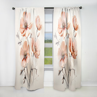 Fleur de minimalisme beige pêche - Rideau floral - Velours obscurcissant - 1 panneau
