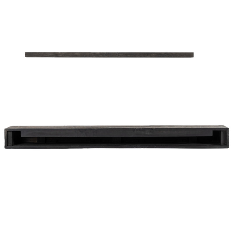 Stowe Rustic Charcoal Wood Fireplace Mantel Shelf - With Dark Hand Brushed Sand Groove Pattern, 48