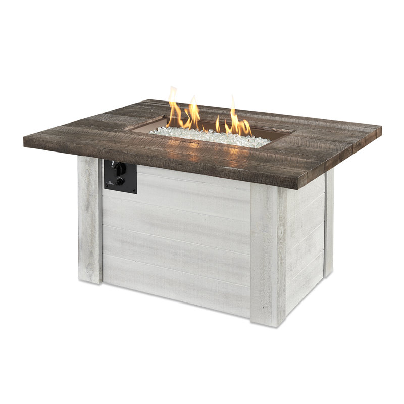 Alcott 48" Farmhouse Brown Gas Fire Pit Table with Antique Timber Top