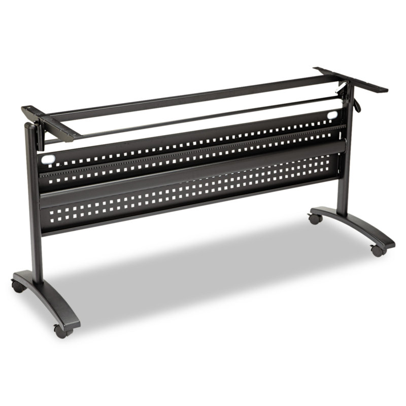 Black Steel Flip-Down Training Table Base with Modesty Panel