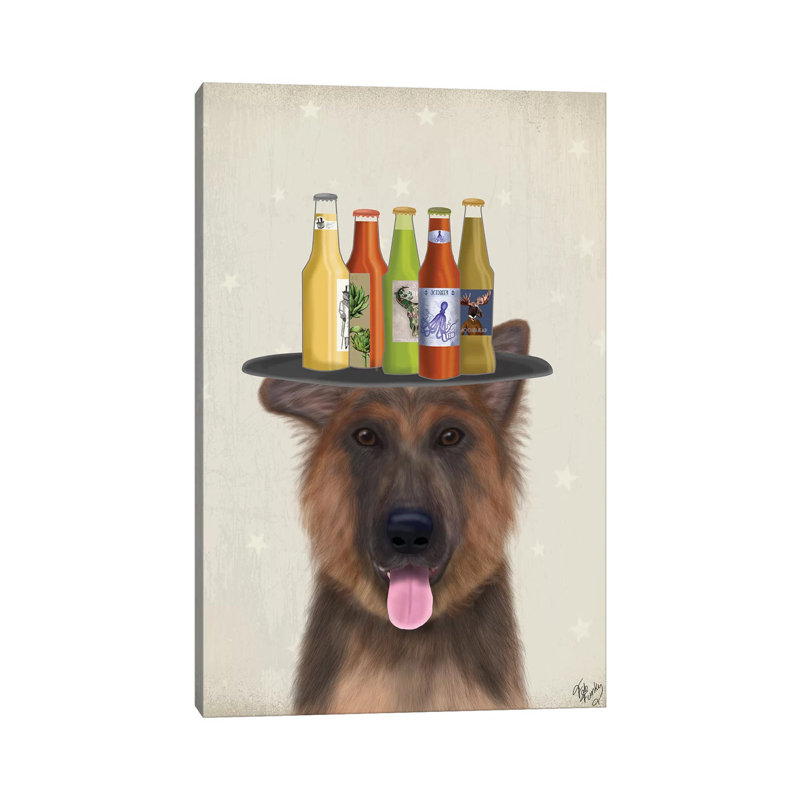 German Shepherd Beer Lover by Fab Funky - Wrapped Canvas Gallery-Wrapped Canvas Giclée, 20.32 cm H x 30.48 cm W