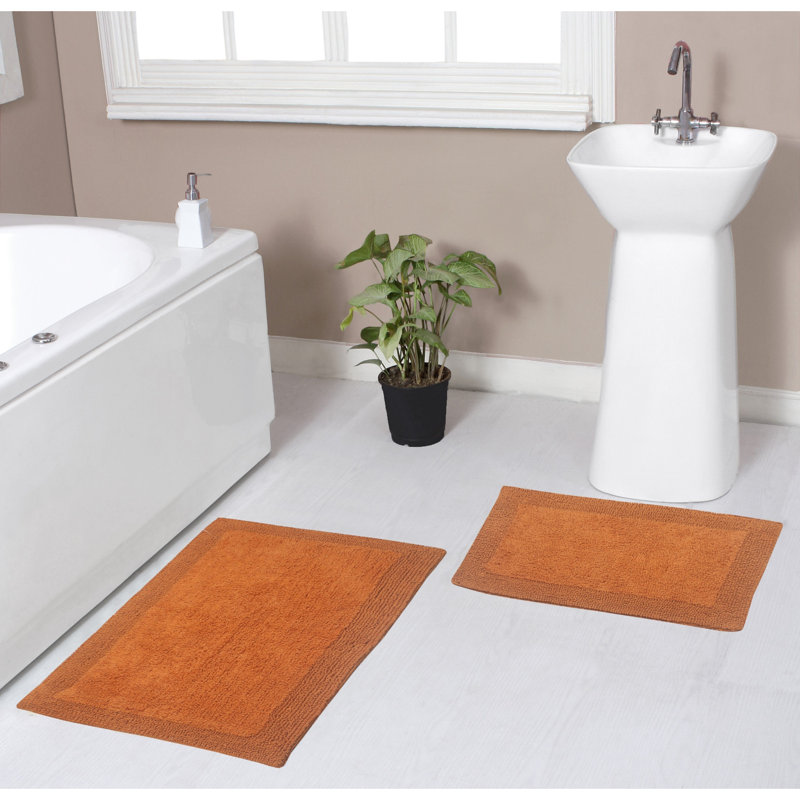 Tapis de bain luxueux 100% coton (ensemble de 2) réversible, Ensemble de 2 pièces (21 po x 34 po, 17 po x 24 p, Terre cuite