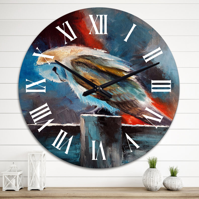 Une chouette effraie assise sur une clôture en bois une nuit - Horloge murale traditionnelle, Grand