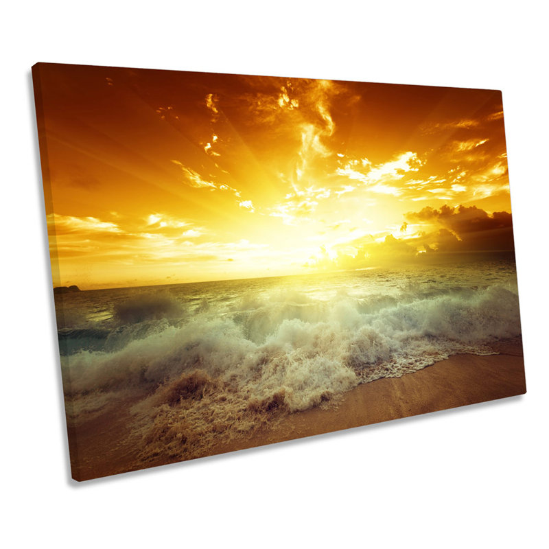 Orange Sunset Beach - Wrapped Canvas Print, 30.5cm H x 45.7cm W x 2cm D