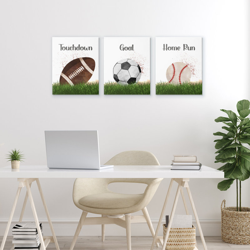 «Have A Ball Team Sports», ensemble de 3 pièces sur toile, design par Christine Simpson Art, H 14 po x l 33 po