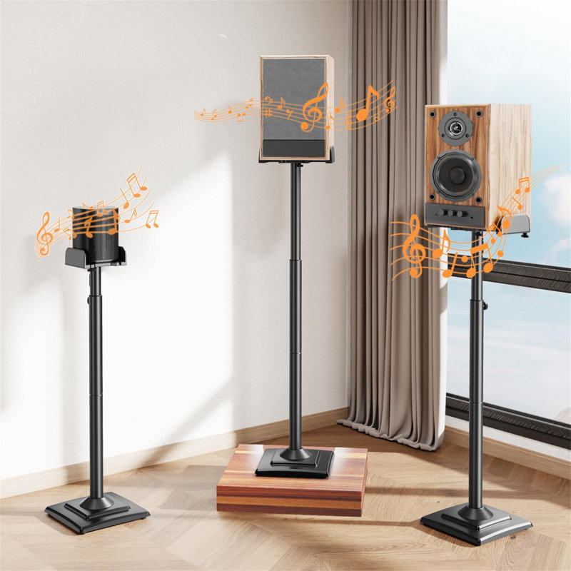 Adjustable Height Speakers Stands, Extend 865Mm To 1100Mm, Spring Loaded Floor Speaker Stand Holds Universal Satellite & Bookshelf Speakers Up To 5KG, Cable Management, 1 Pair