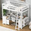 Lit mezzanine double avec bureau en U, tiroirs et tablettes de rangement, blanc-248326639-248326624