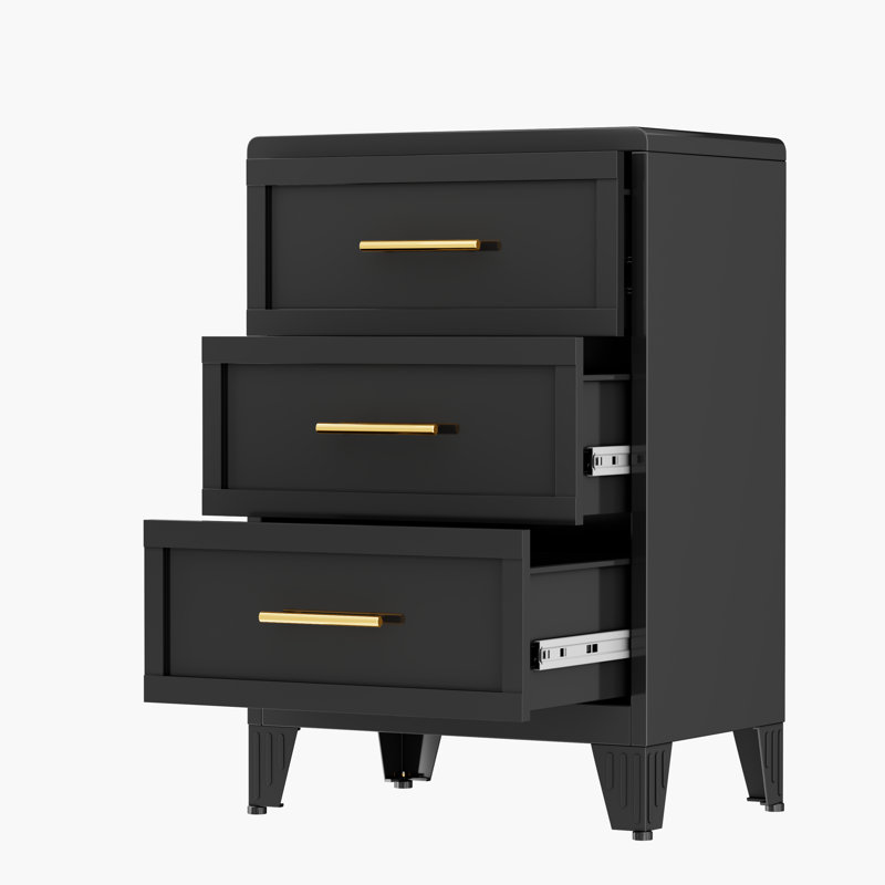 Metal Black 4 Drawer Nightstand, Black