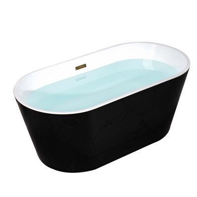 59" x 30" Freestanding Acrylic Soaking Tub - Glossy White, Glossy Black, or Black Exterior/White Interior, 5 Trim Finish Options