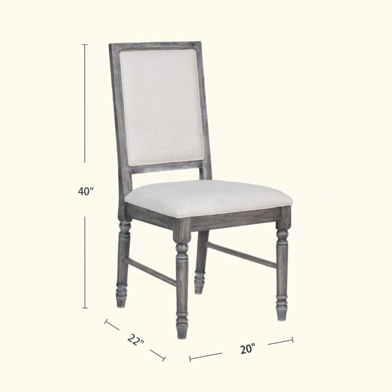 Set Of 2 Linen Upholstered Dining Chairs, Cream And Weathered Grey