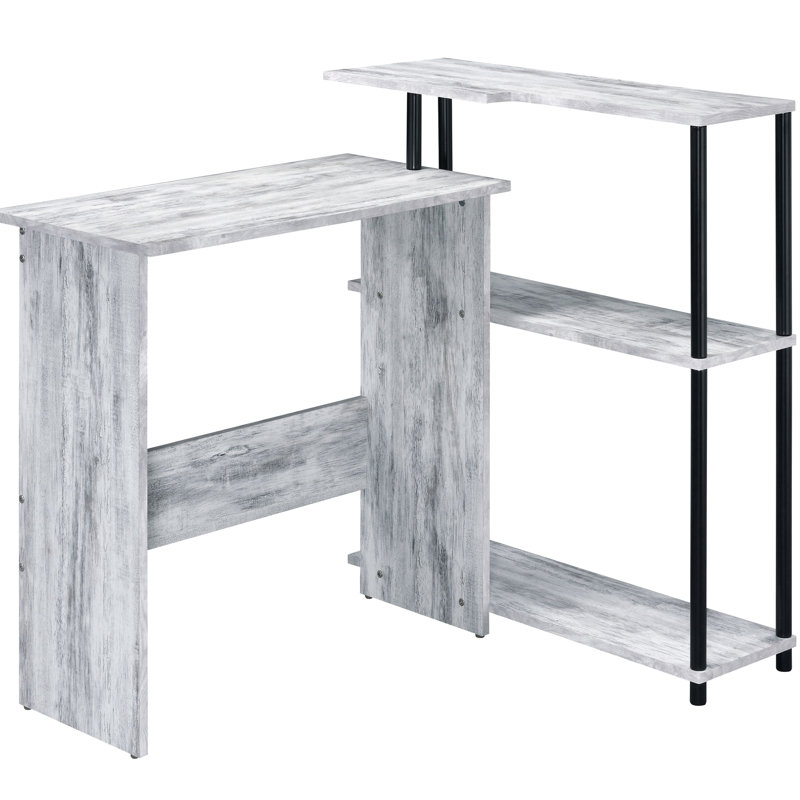 Bureau d'écriture rectangulaire avec 3 tablettes pratiques et une tablette latérale en blanc antique noir pour un bureau spacieux en forme de L