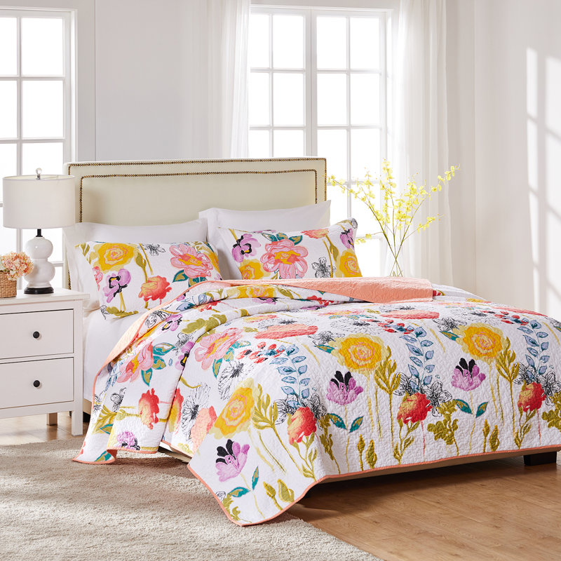 Ensemble de courtepointe pour grand lit 3 pièces Greenland Home Fashions Watercolor Dream White 90 x 90 + 20 x 26 (2), Blanc