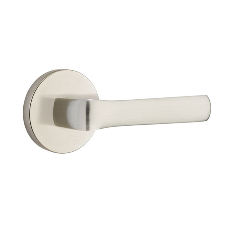 Spencer Flat Privacy (Bed & Bath) Door Lever with Round Rosette, Satin Nickel, Right