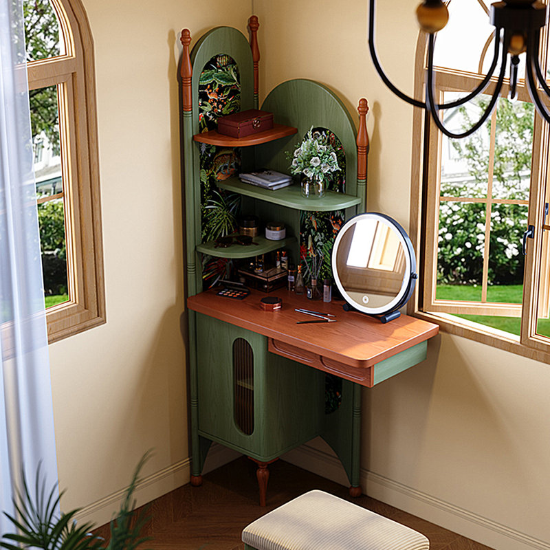 32.83"Green Minimalist Solid Wood Dressing Table