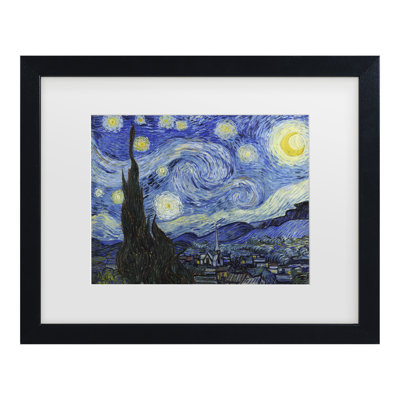  Framed Wall Art - Vincent van Gogh ‘Starry Night’ Wall Decor with Matted Frame - Living Room, Kitchen, and Bathroom Art - 11x14