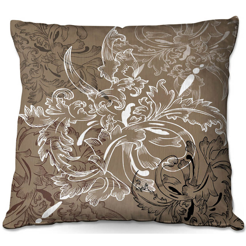 Coussin 11 brun clair canapé café fleurs, 16 po x 1 po